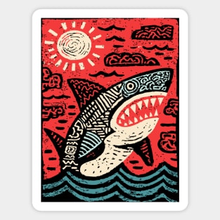 Primal Shark | The Apex Predator Linocut Magnet